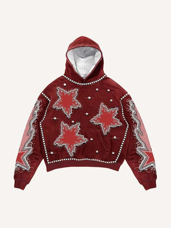 Fire Star Faux Decal Print Slant Pockets Hoodie