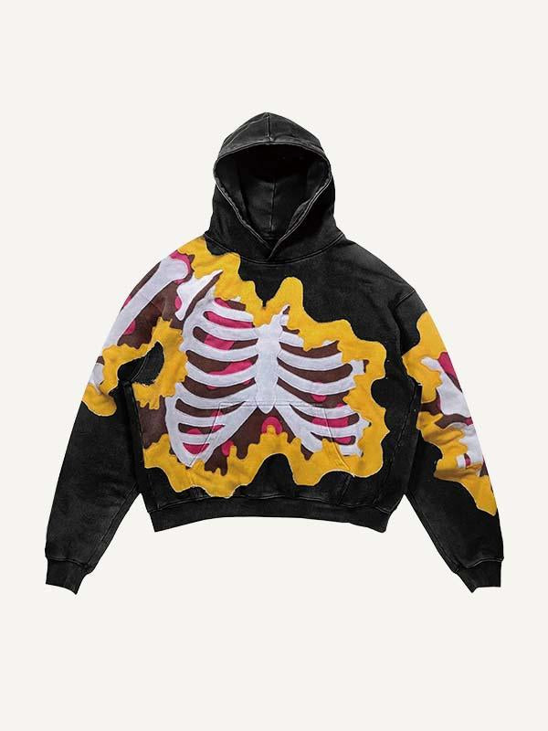 Skeleton Faux Decal Print Slant Pockets Hoodie
