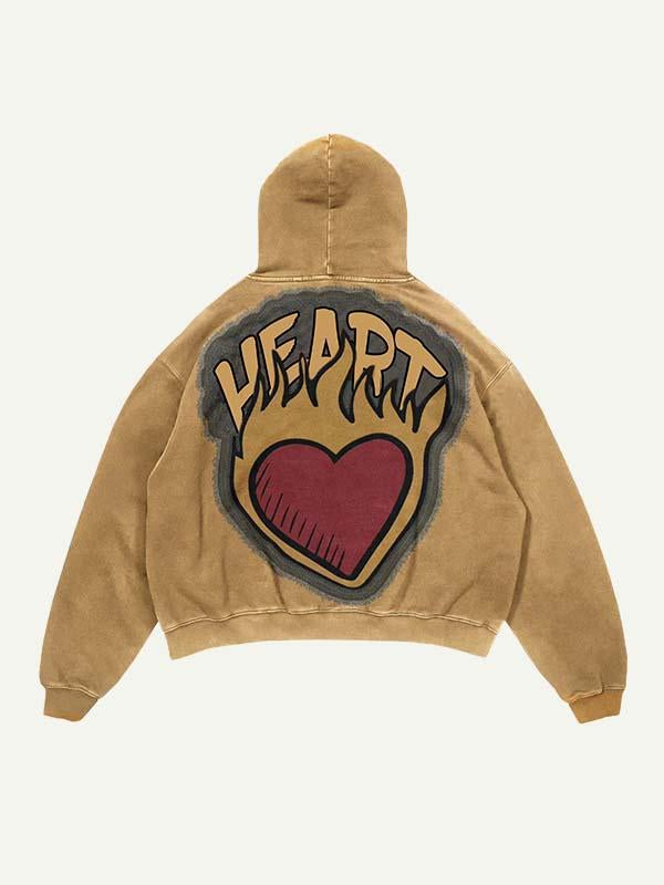 Heart&Letter Faux Decal Print Slant Pockets Hoodie