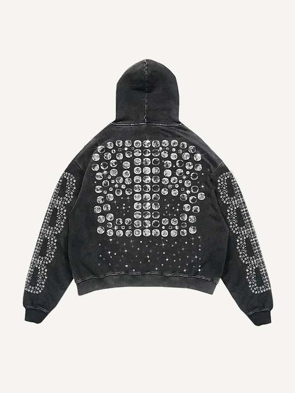 Jesus&Letter Faux Rhinestones Print Slant Pockets Hoodie