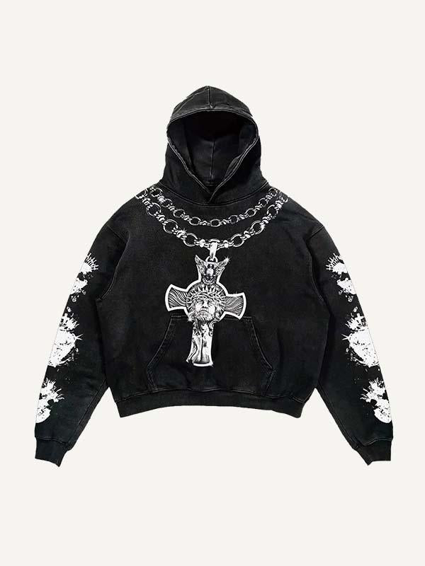 Jesus&Letter&Cross Print Slant Pockets Hoodie