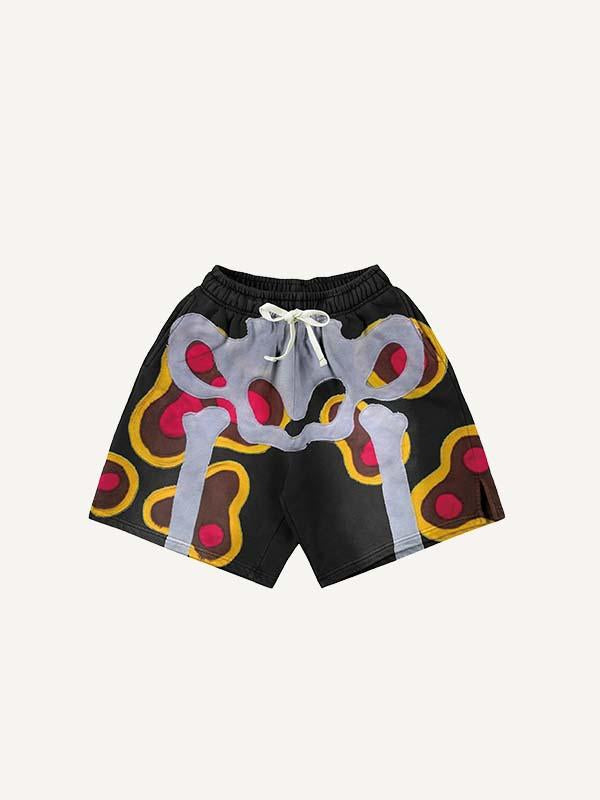 Skeleton Faux Decal Print Print Drawstring Waist Shorts