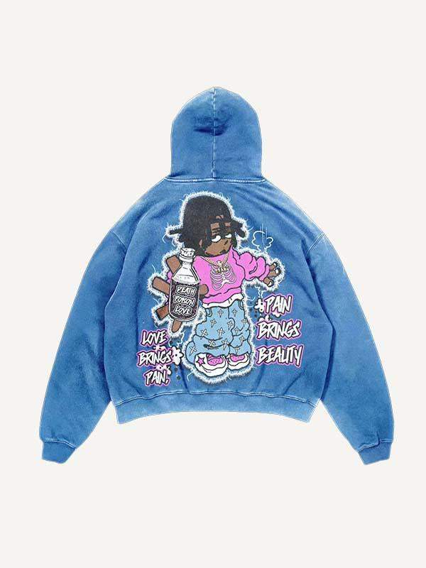 Love Figure&Cross&Skeleton Faux Decal Print Slant Pockets Hoodie