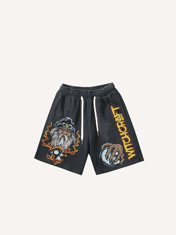 Figure&Dragon&Letter&Eyeball Print Drawstring Waist Shorts