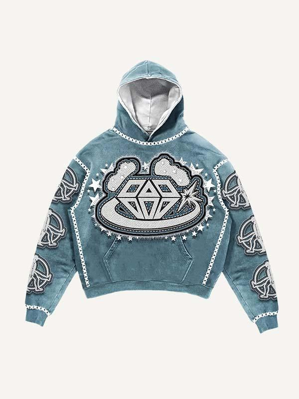 Figure Graphic Faux Decal Print Slant Pockets Hoodie