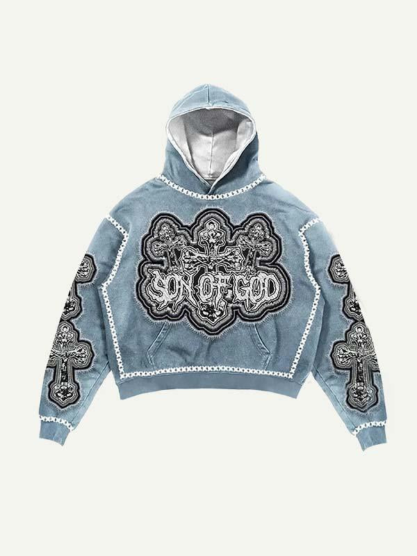 Cross&Letter&Jesus Faux Decal Print Slant Pockets Hoodie