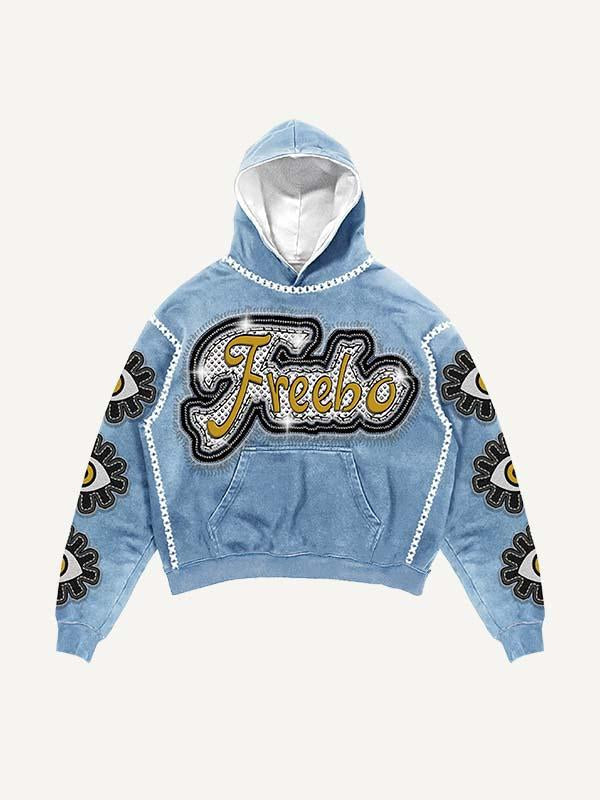 Eye&Letter Faux Decal Print Slant Pockets Hoodie