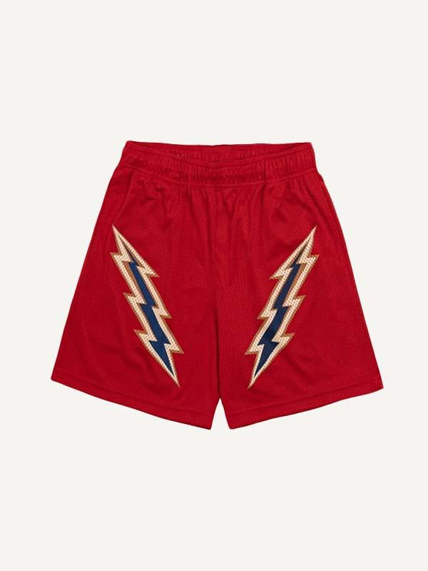 Lightning Print Mesh Drawstring Waist Shorts