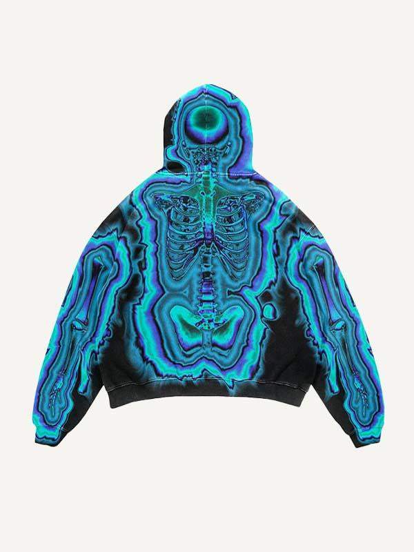 Skeleton Glow Print Slant Pockets Hoodie