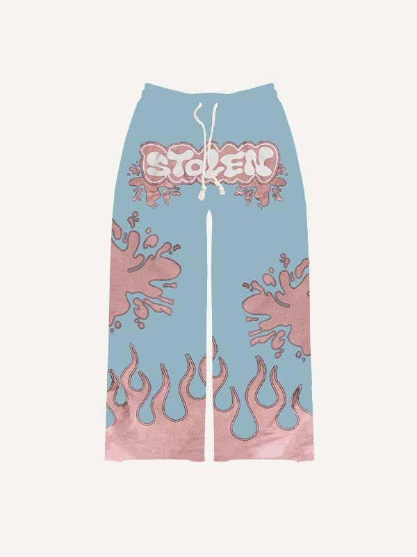 Colorblock Graphic Faux Decal Print Elastic Waist Pants