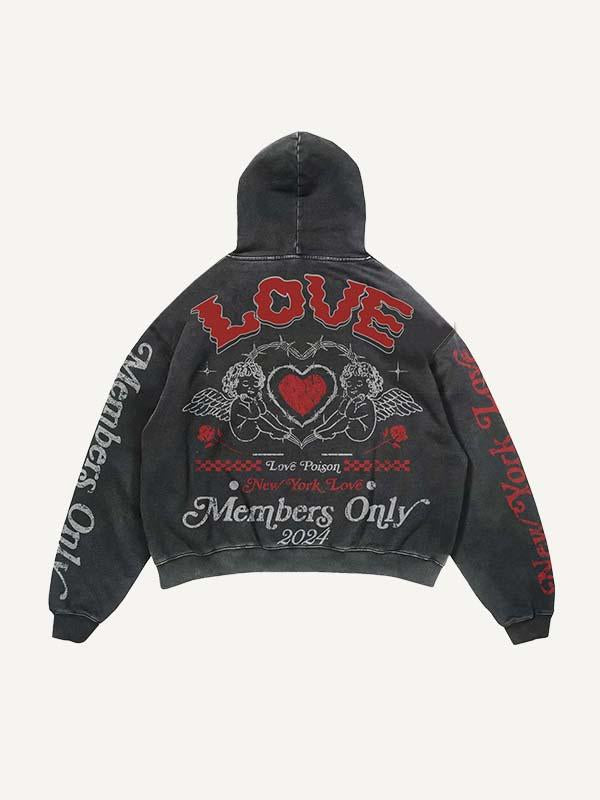 Cupid&Floral&Heart&Letter Print Slant Pockets Hoodie
