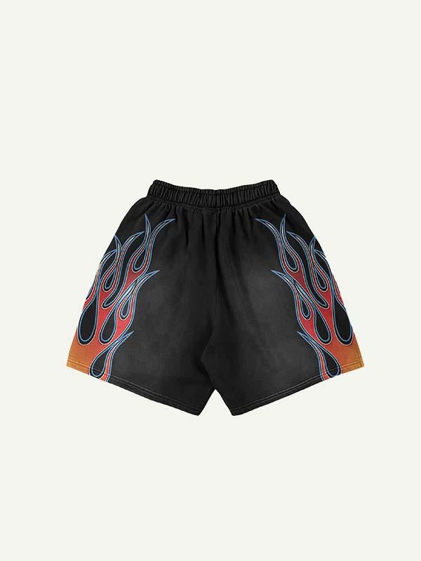 Fire Print Drawstring Waist Shorts