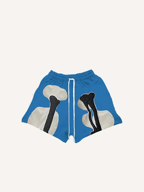 Skeleton Faux Decal Print Drawstring Waist Shorts