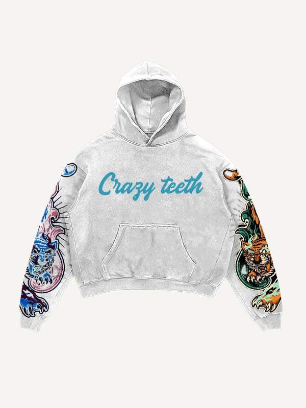 Tiger&Letter Graphic Print Slant Pockets Hoodie