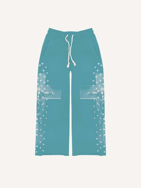 Figure&Cross Faux Rhinestones Print Elastic Waist Pants
