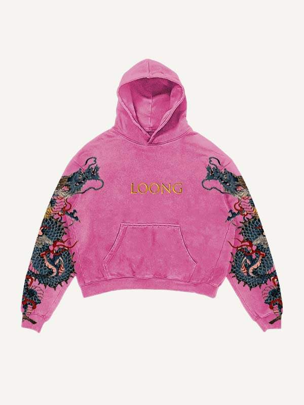 Dragon&Letter Print Slant Pockets Hoodie