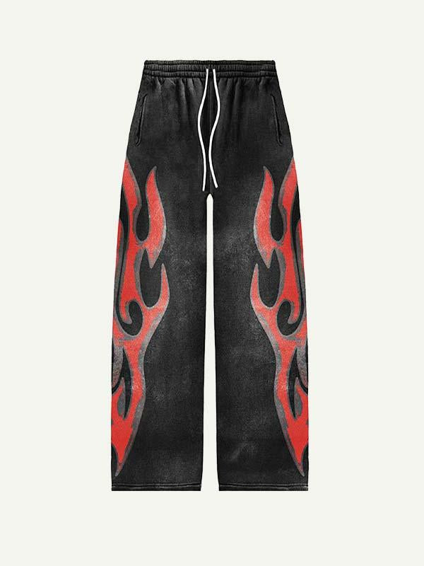Fire&Letter Graphic Print Elastic Waist Pants