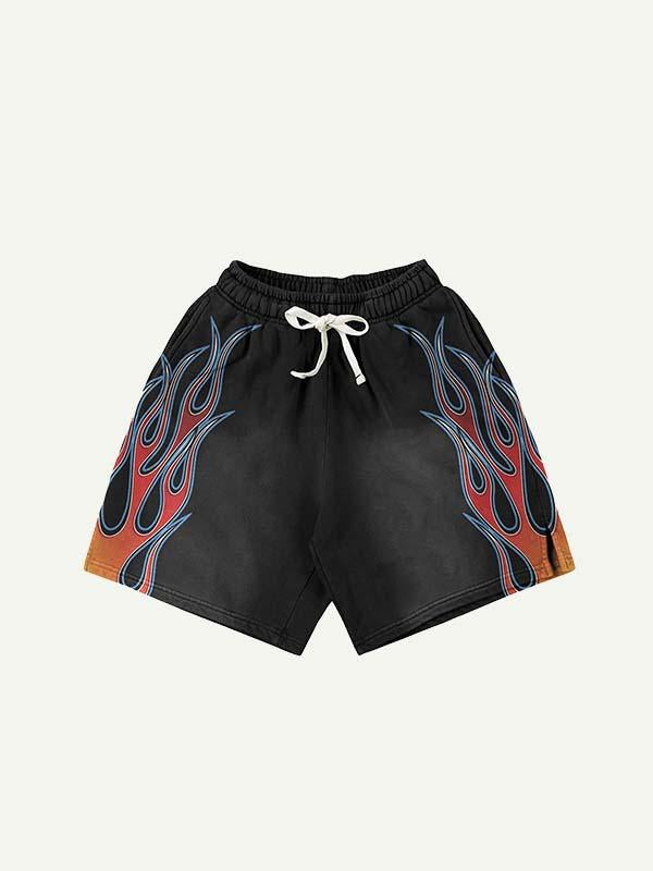 Fire Print Drawstring Waist Shorts