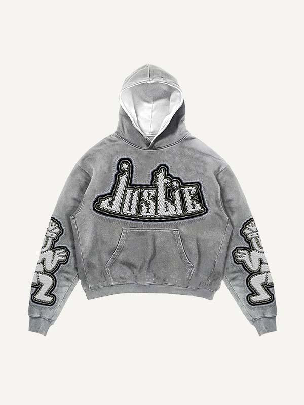 Figure&Letter Faux Decal Print Slant Pockets Hoodie