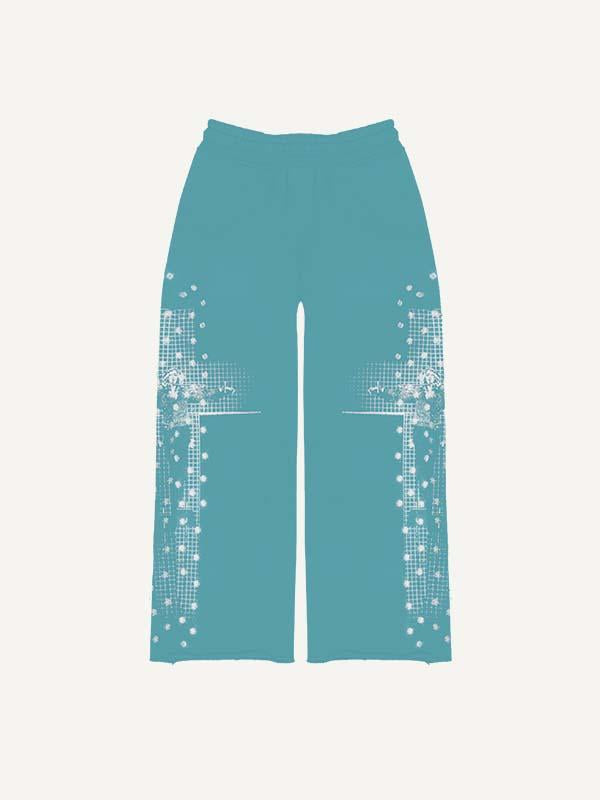 Figure&Cross Faux Rhinestones Print Elastic Waist Pants