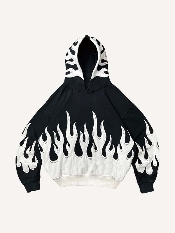 Colorblock Fire Faux Decal Print Slant Pockets Hoodie
