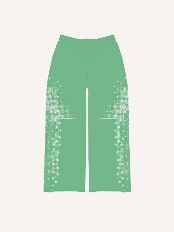 Figure&Cross Faux Rhinestones Print Elastic Waist Pants